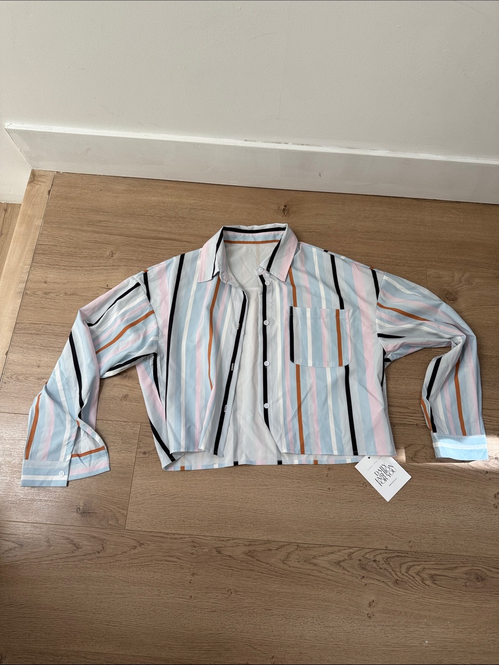 Striped Button-Down Shirt - Pink, Blue, White & Black